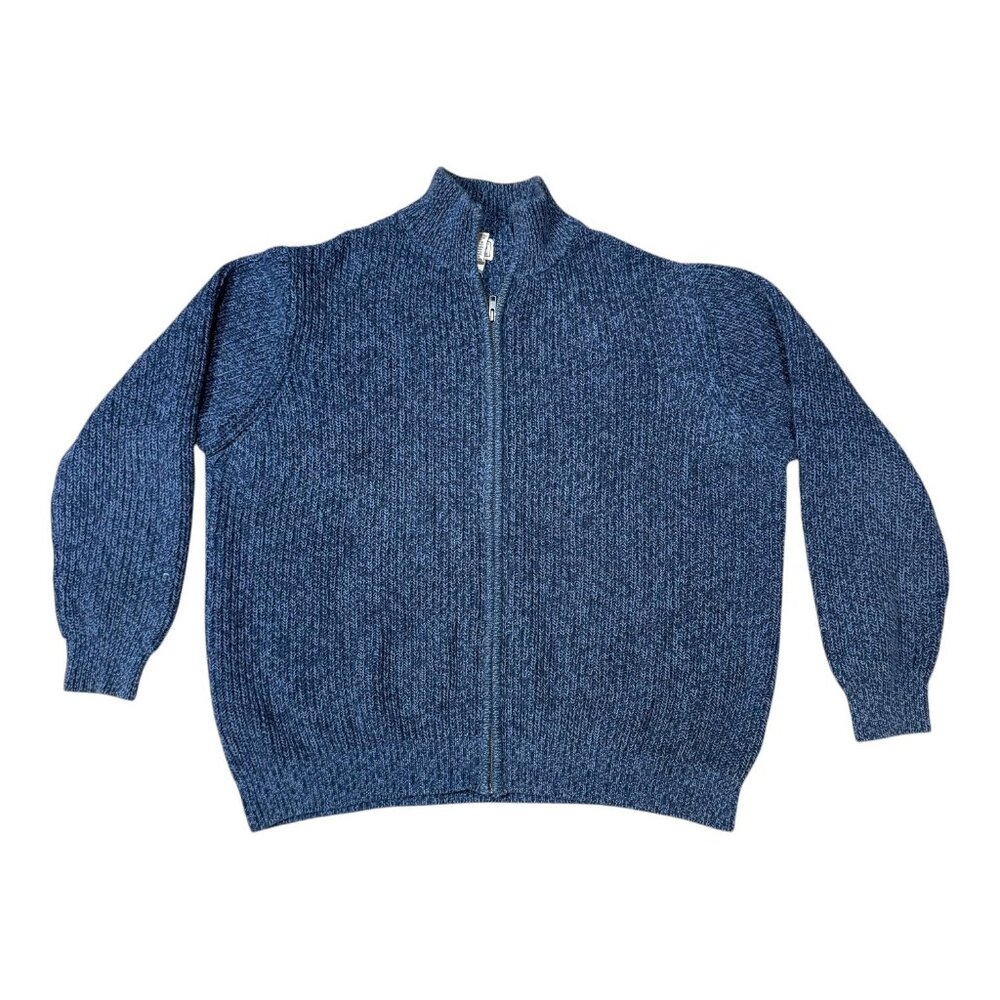 L.L. Bean Mens XL Reg Blue Full Zip Up Sweater 100% Cotton Knit Vintage jACKET